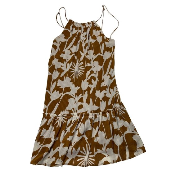 Brown &‎ White Floral Sleeveless Ruffle Hem Dress By Paisley S Small - Picture 3 of 8